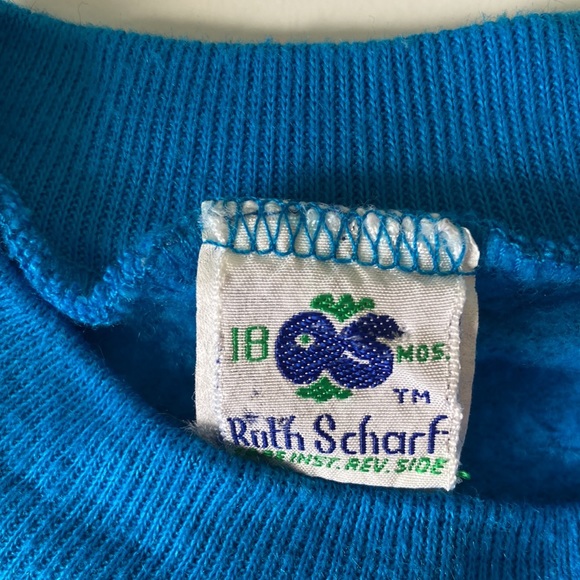 Ruth Scharf vintage 80s turquoise unisex appliqué sweatshirt sz 18 mos - Picture 2 of 10